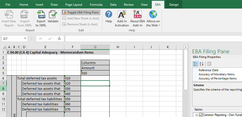 Altova European Banking Authority (EBA) XBRL add-in for Excel（英語版） 商品画像