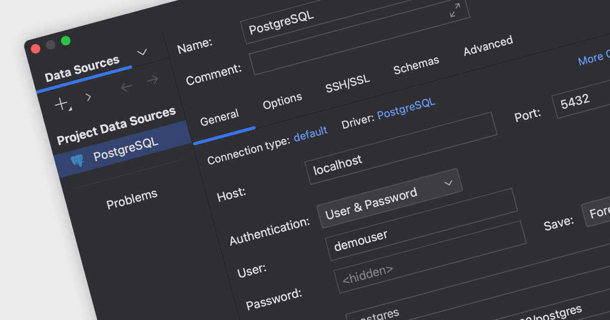 IDE内でのPostgreSQLデータへの接続