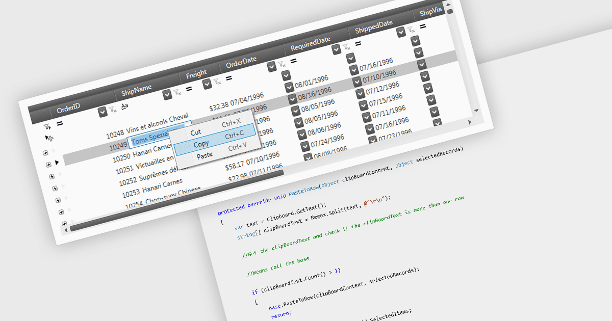 WPFアプリケーションでグリッドデータをコピーして貼り付け