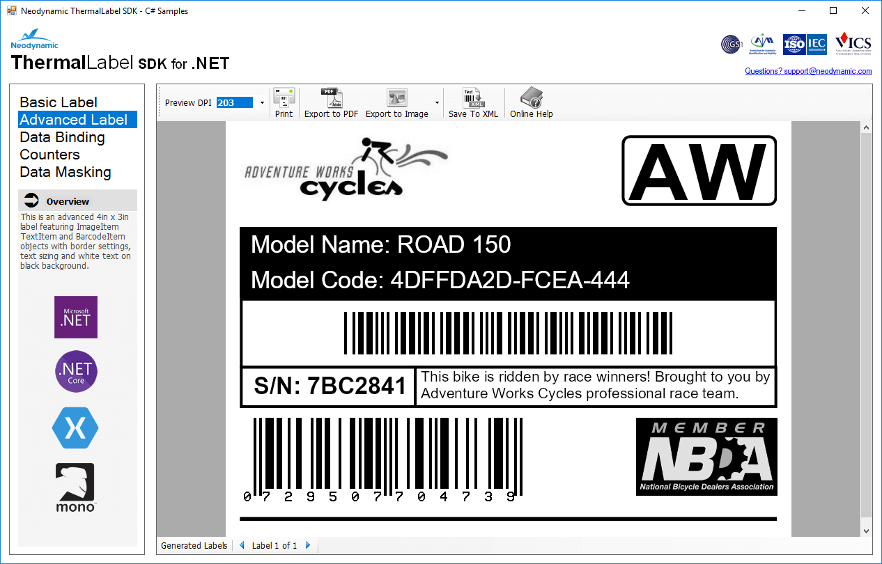Neodynamic ThermalLabel SDK for .NET（英語版） 商品画像