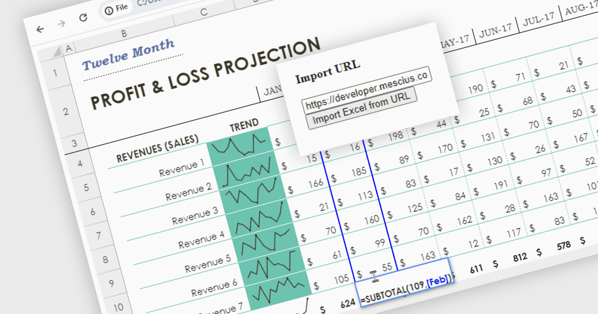 JavaScriptを使用してURLからExcel XLSXファイルを読み取る