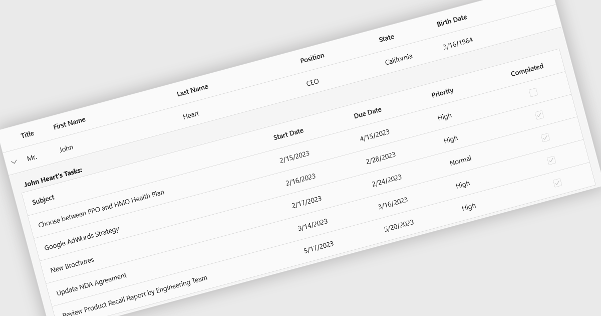 Vue.jsグリッドのドリルダウン機能で詳細を表示