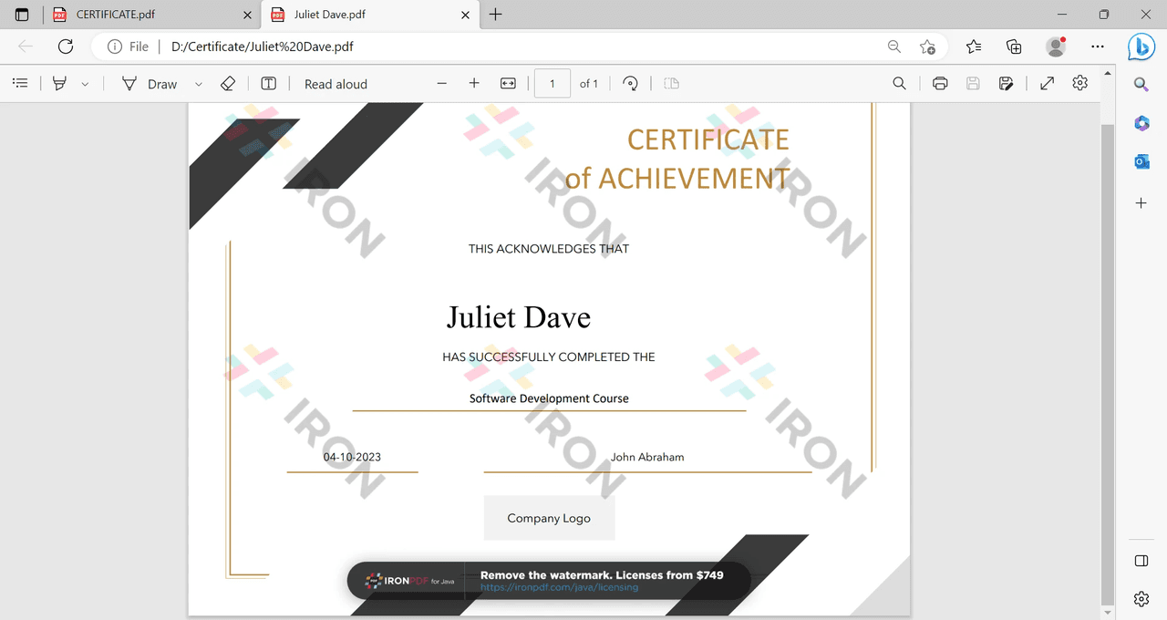 IronPDF for Java（英語版） 商品画像
