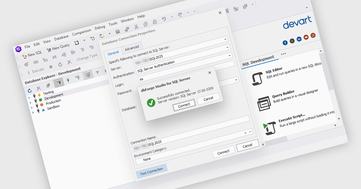 dbForgeでSQL Server 2025データベースを管理