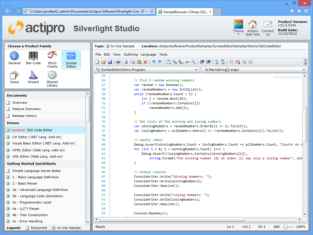 Silverlight 向け Actipro SyntaxEditor をリリース