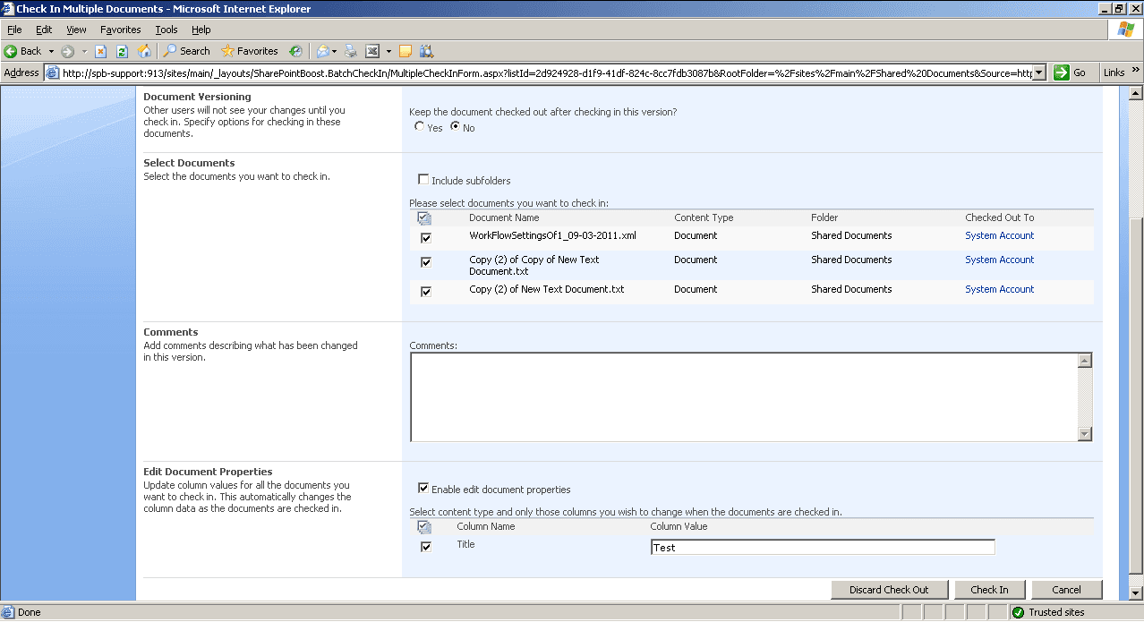 SharePoint Batch Check In がリリースされました