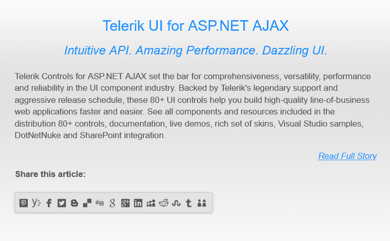 Telerik UI for ASP.NET AJAX SocialShare 商品画像 Telerik UI for ASP.NET AJAX SocialShare 商品画像