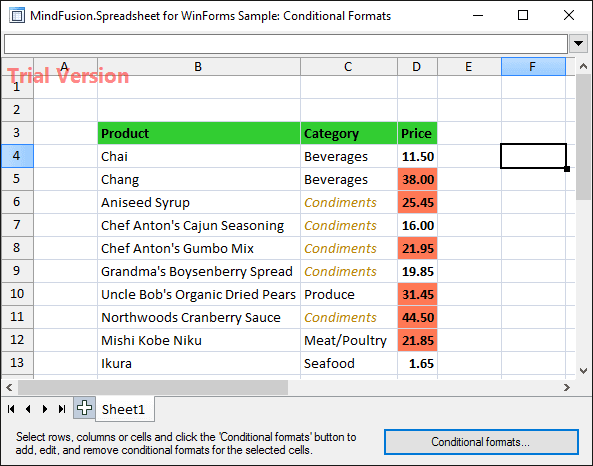 MindFusion.Spreadsheet for WinForms（英語版） 商品画像