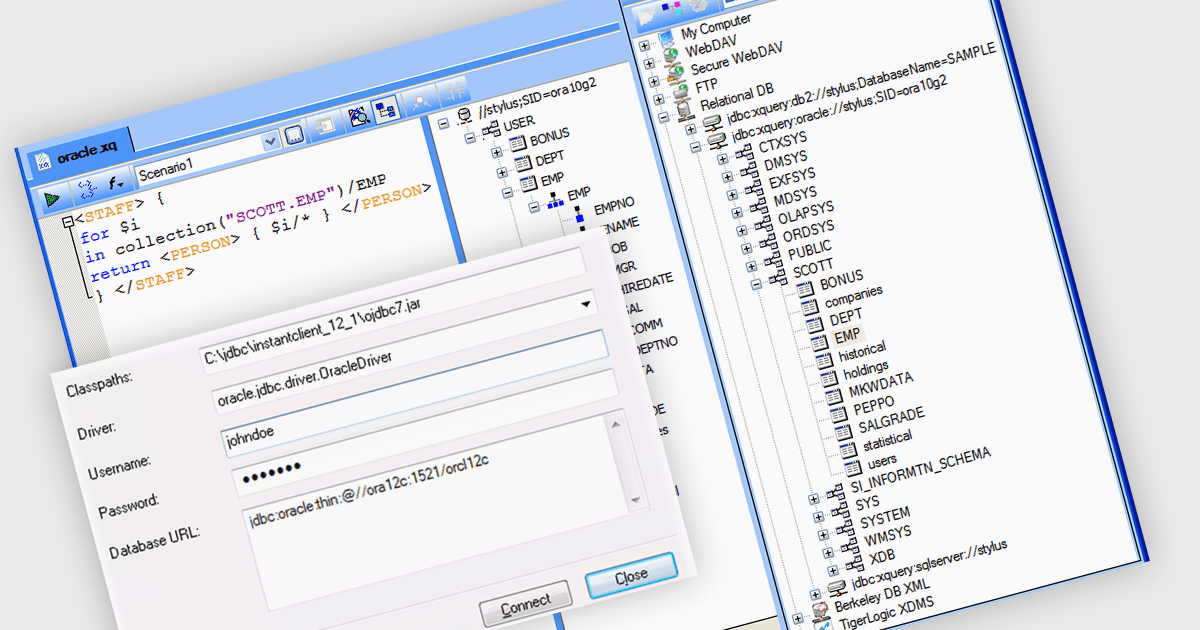 Oracle XMLデータに直接接続