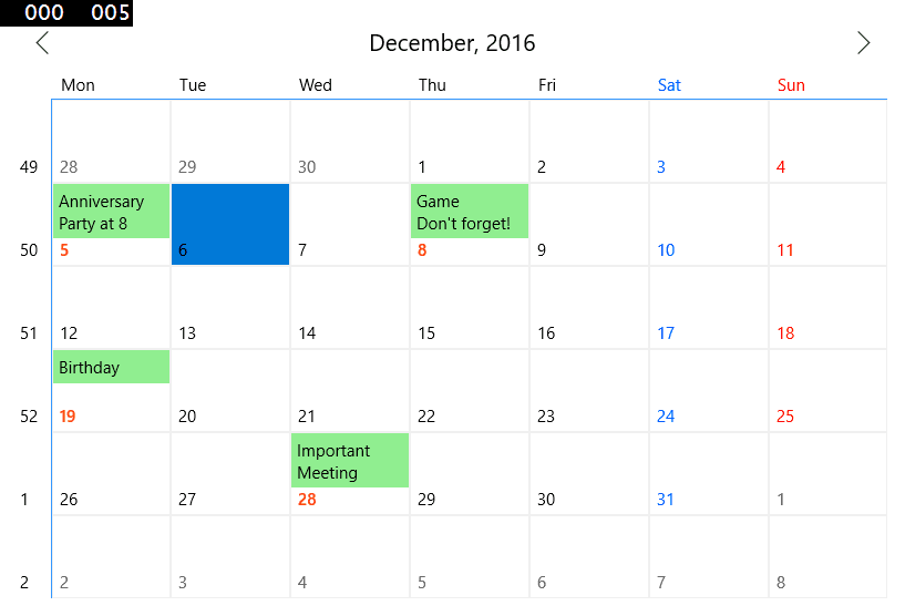 ComponentOne UWP Calendar 商品画像 ComponentOne UWP Calendar 商品画像