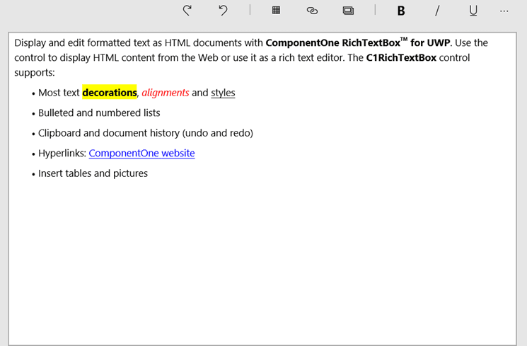 ComponentOne UWP RichTextBox 商品画像 ComponentOne UWP RichTextBox 商品画像
