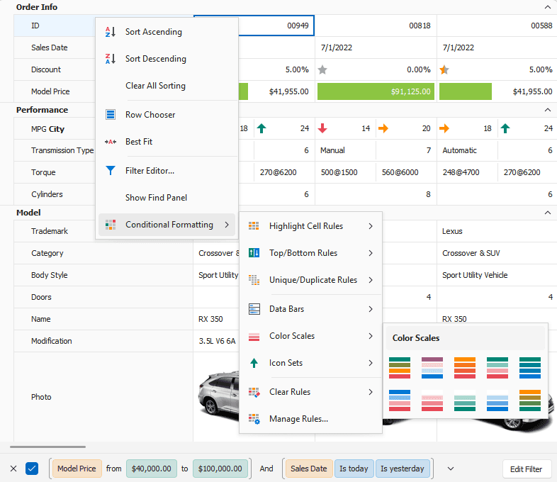 DevExpress WinForms Vertical Grid 商品画像