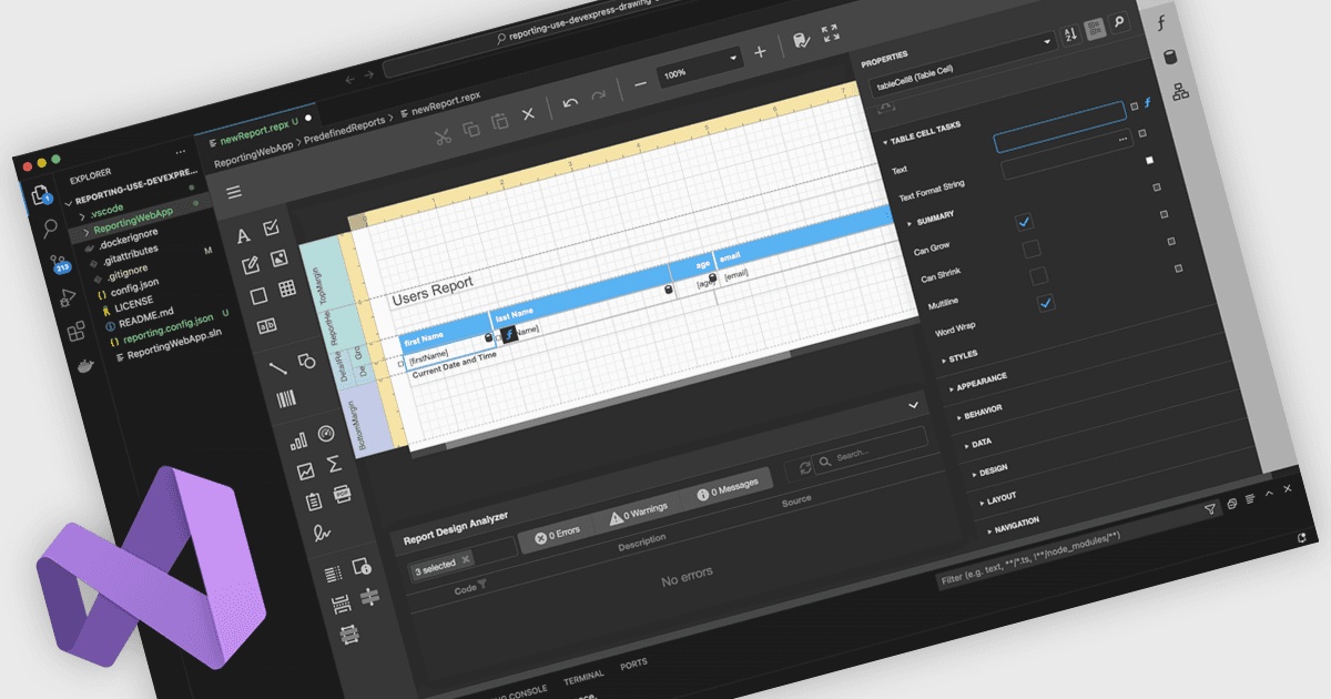Visual Studio統合を使用してレポートを作成