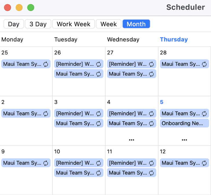 Telerik UI for .NET MAUI Scheduler 商品画像 Telerik UI for .NET MAUI Scheduler 商品画像