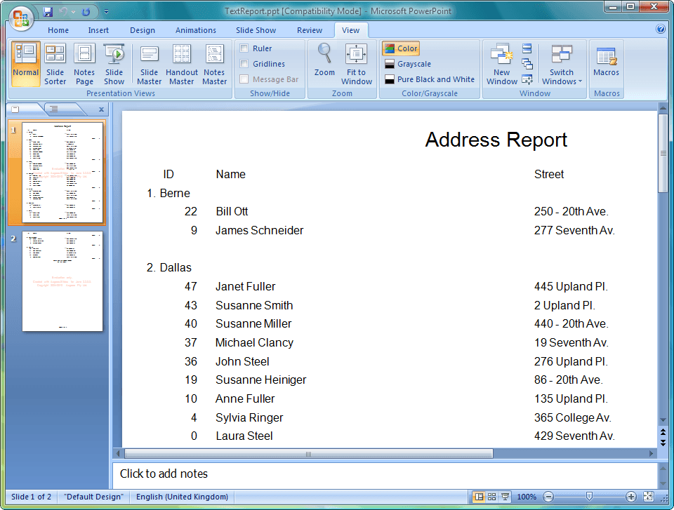 JasperReports を PowerPoint にエクスポート