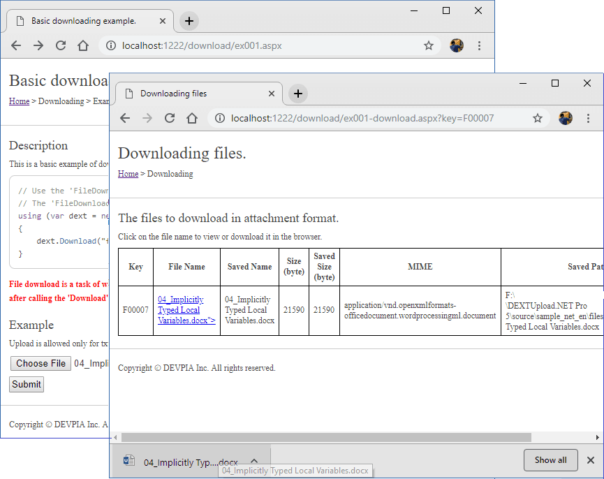 WebブラウザからIIS Webサーバーでのファイルアップロード及びダウンロード。