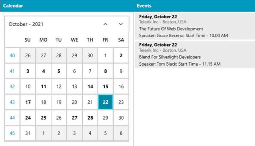 Telerik UI for WPF Calendar 商品画像 Telerik UI for WPF Calendar 商品画像
