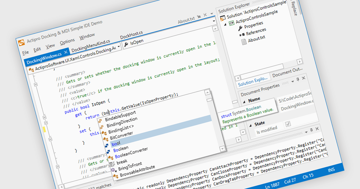 Visual Studio のような UI でデスクトップ アプリを構築