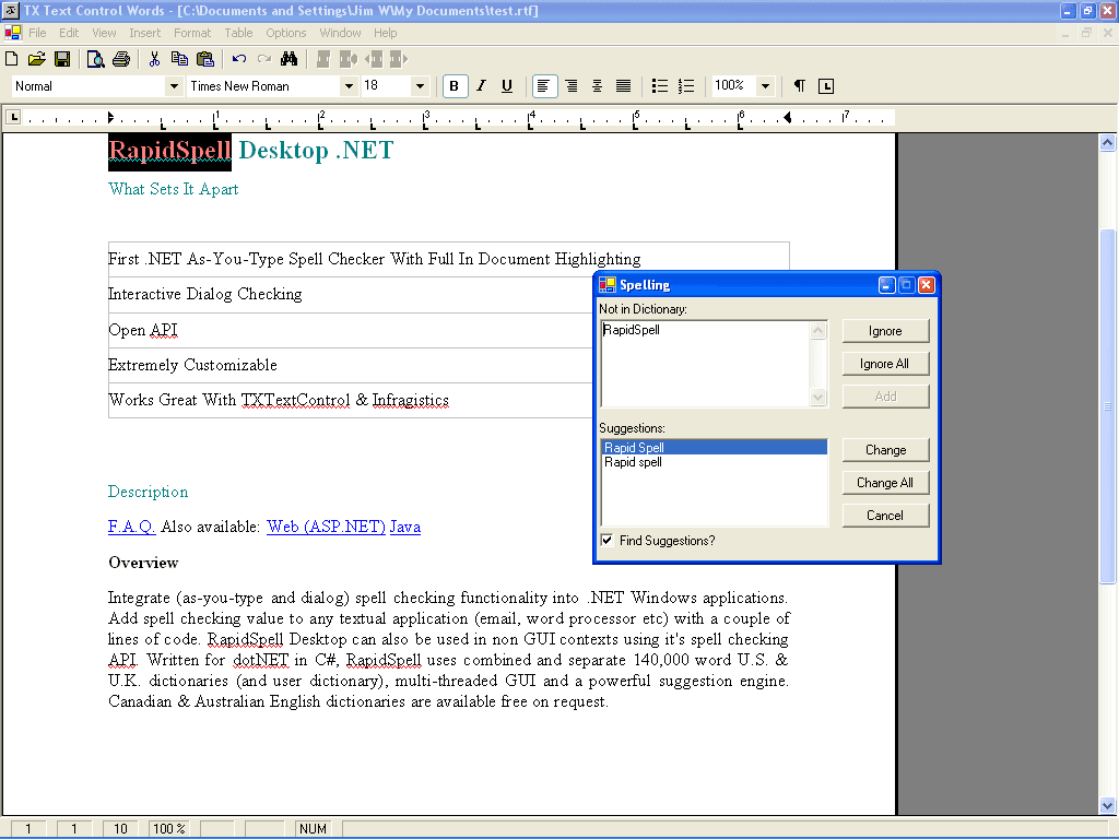 RapidSpell Thesaurus Desktop .NET（英語版） 商品画像